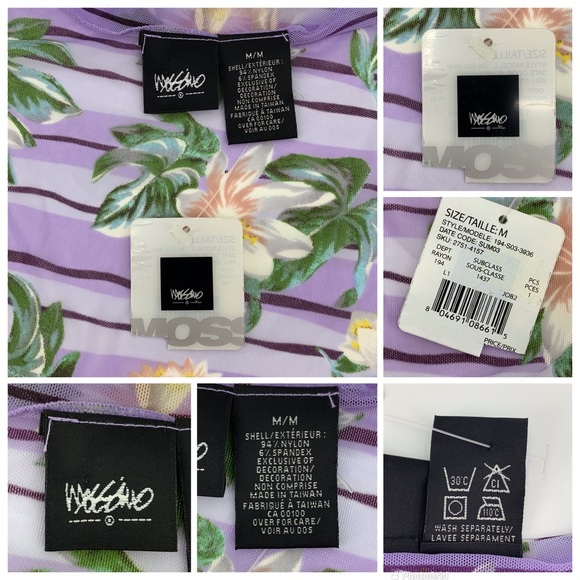 Mossimo NWT Sheer Purple Floral & Striped Sarong Wrap Beach Cover-Up, Medium - Picture 16 of 16